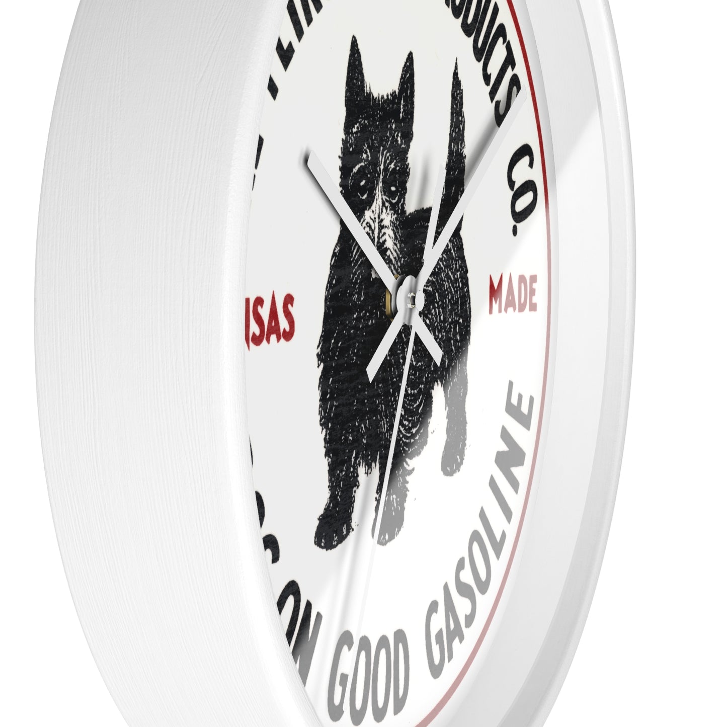 Dog-On Good Gasoline wall clock black base white hands — retro petroliana gift — The Faded Label Co.