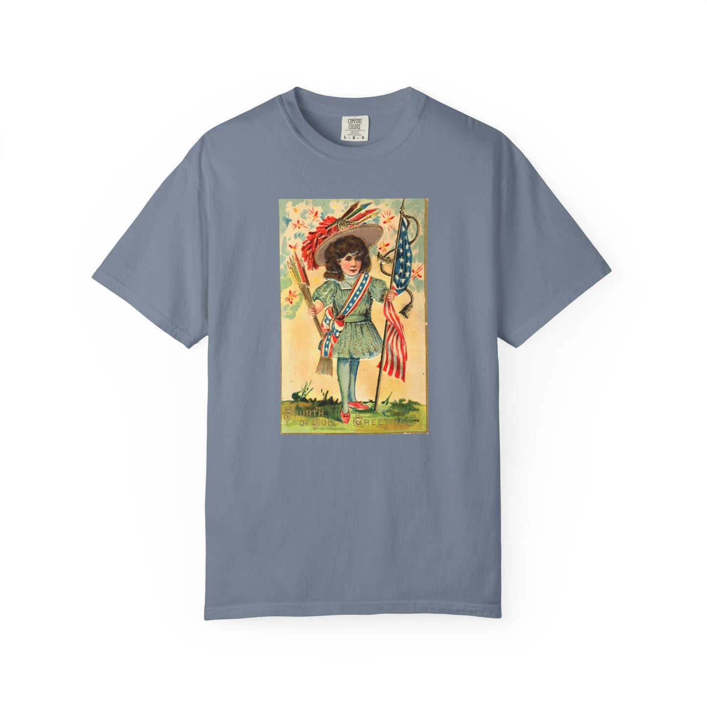 4th of July Patriotic Girl T-Shirt — Vintage Patriotic Postcard Art | The Faded Label Co.