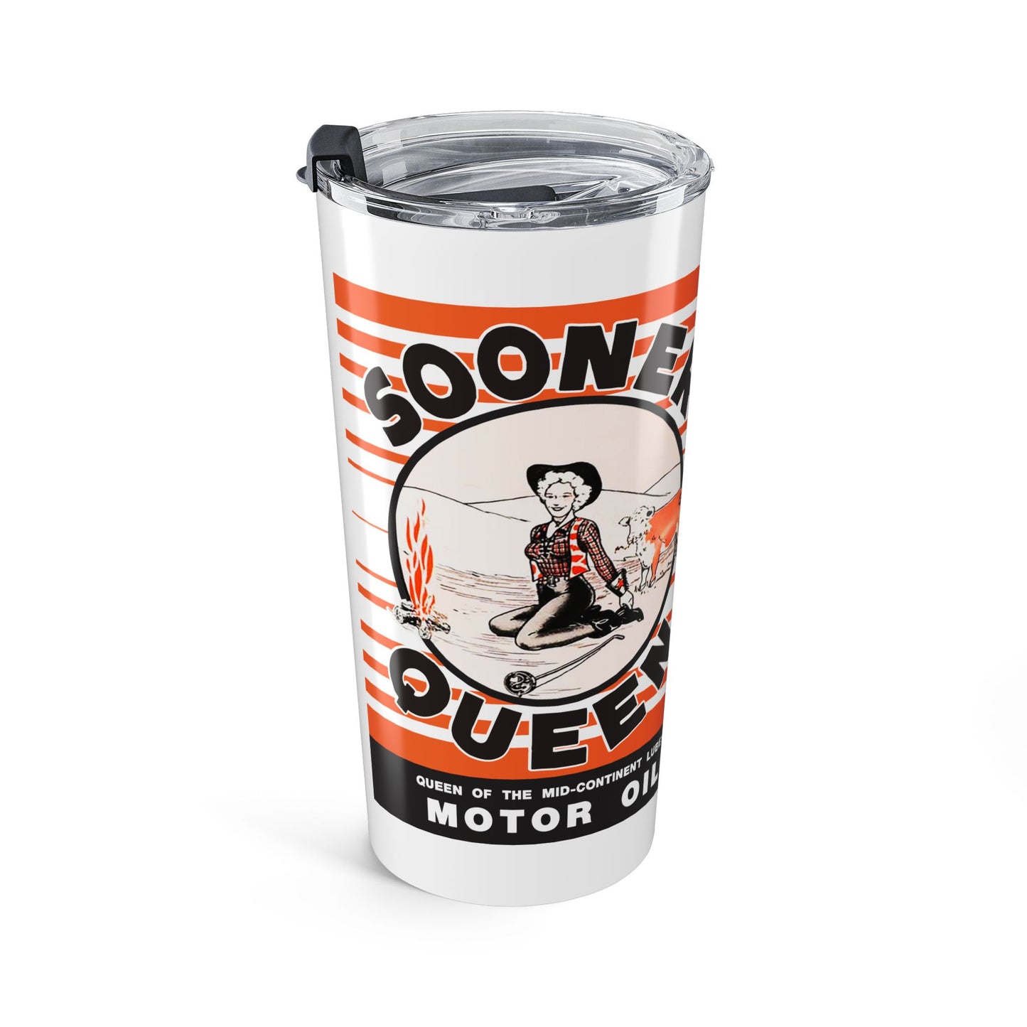 sooner queen 20oz Retro Oil Company Travel Tumbler — Vintage Gas Station Design