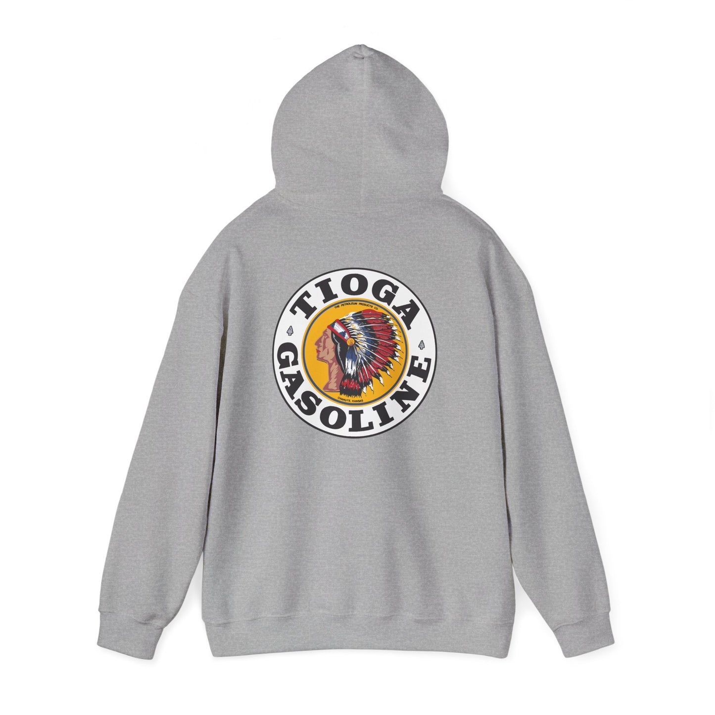 Tioga Gasoline Logo Hoodie — Vintage Native Chief Emblem