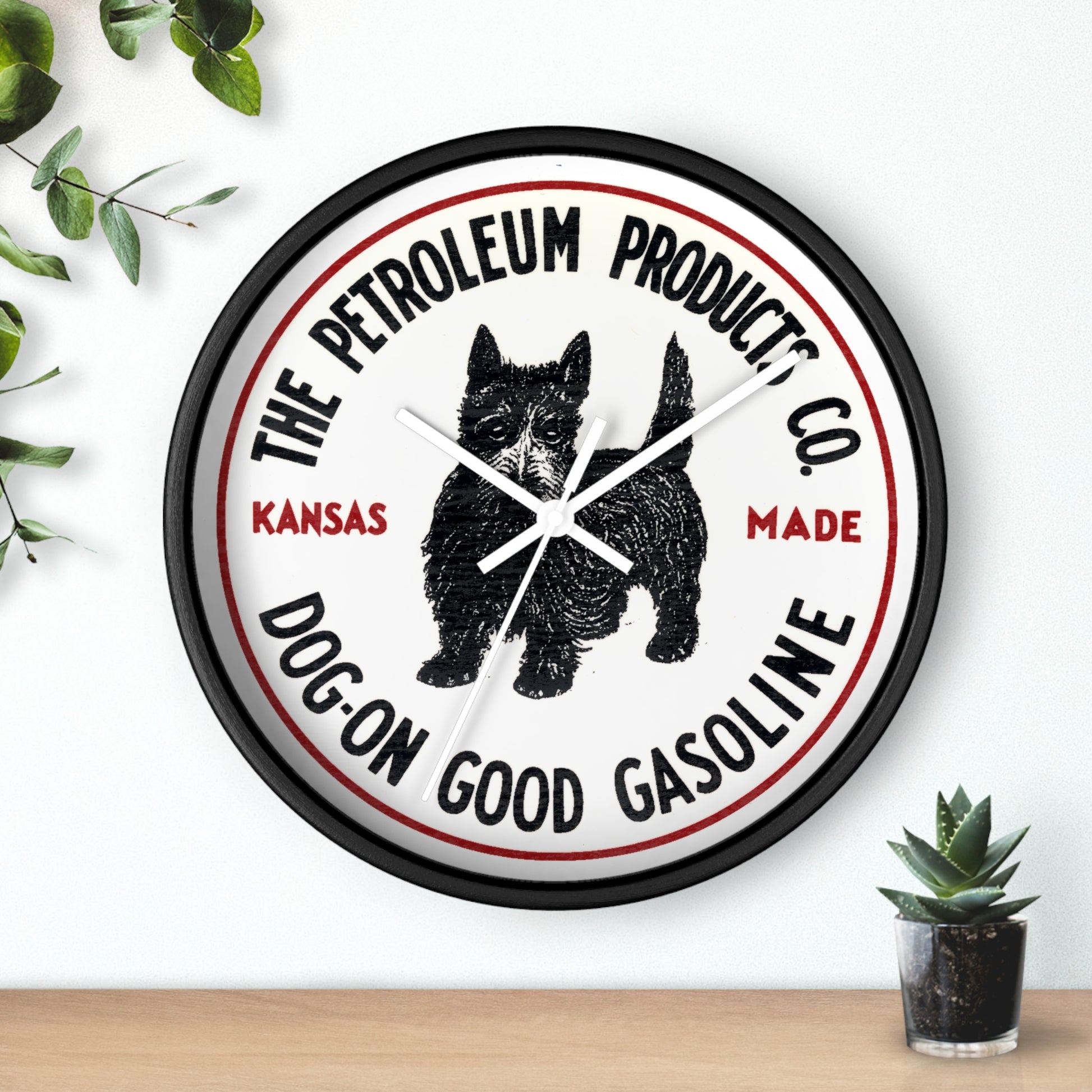 Dog-On Good Gasoline wall clock hanging — vintage Scottie dog decor — The Faded Label Co.