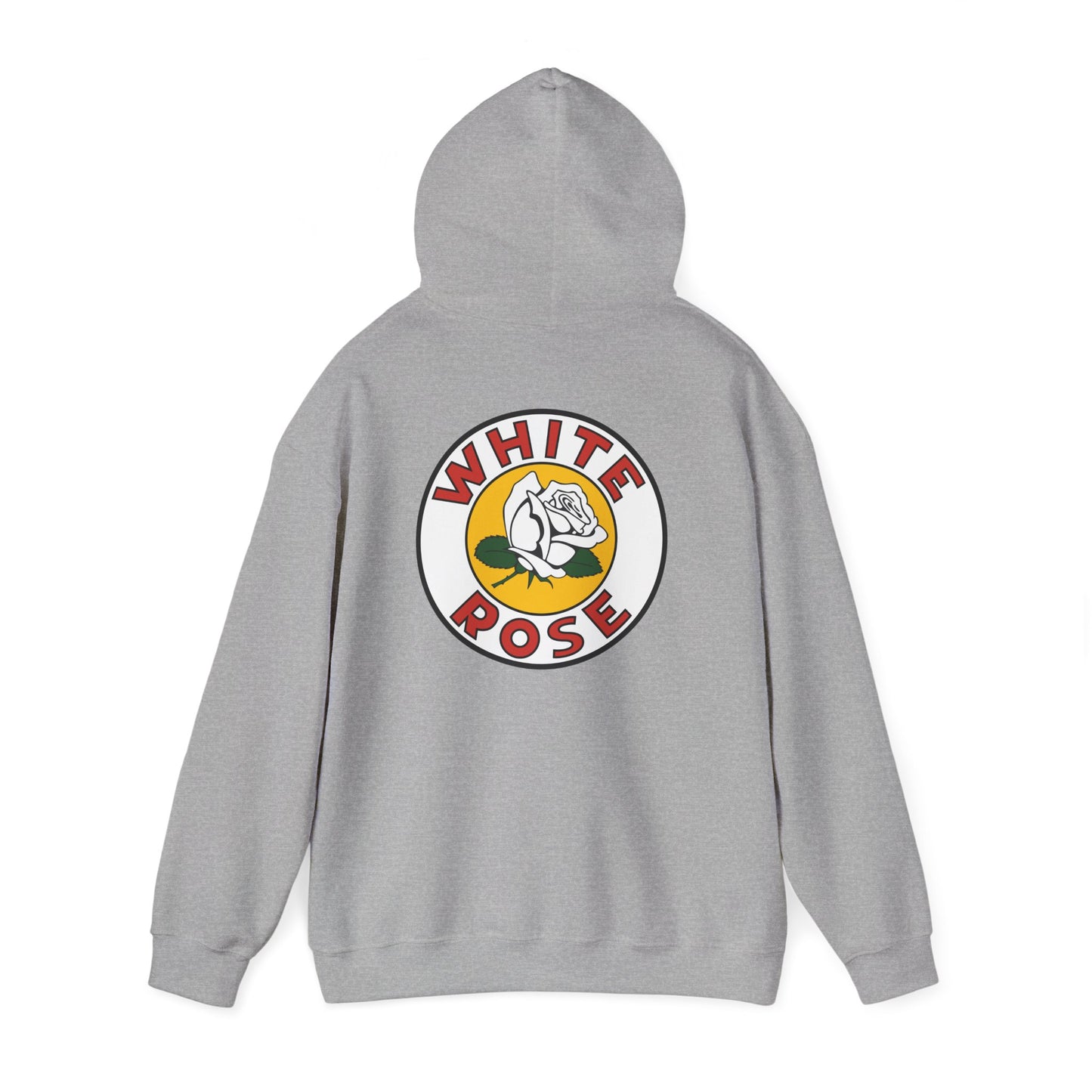 White Rose Logo Hoodie — Vintage Floral Graphic Pullover