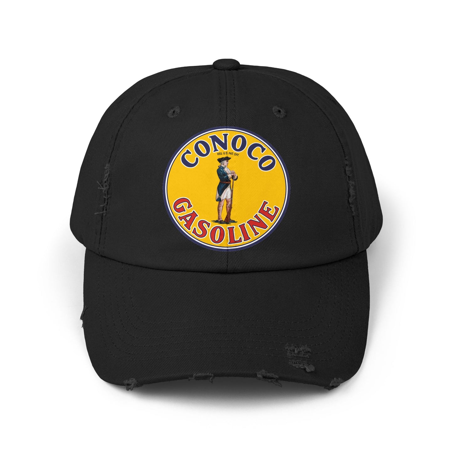 Conoco Minute Man distressed cap black — vintage petroliana hat — The Faded Label Co.