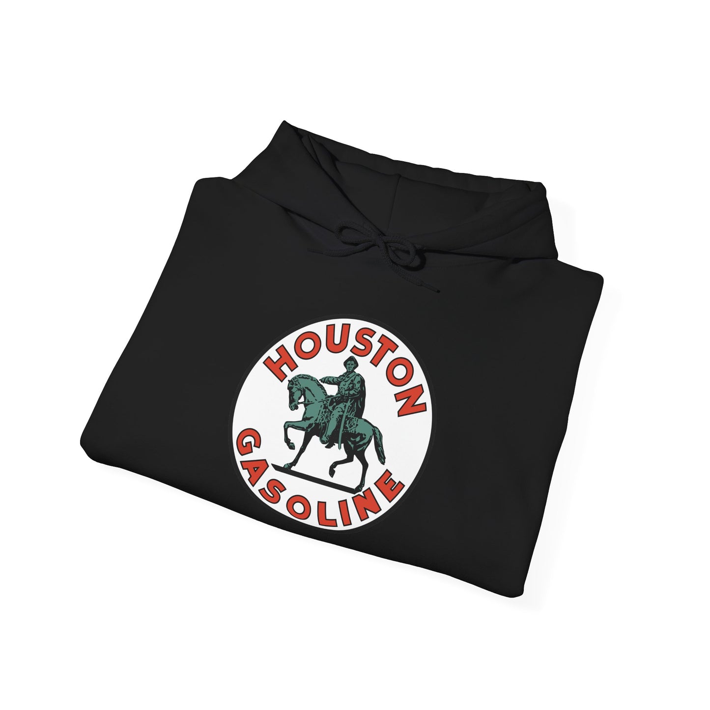 Houston Gasoline Logo Hoodie — Vintage Equestrian Gas Station Crewneck