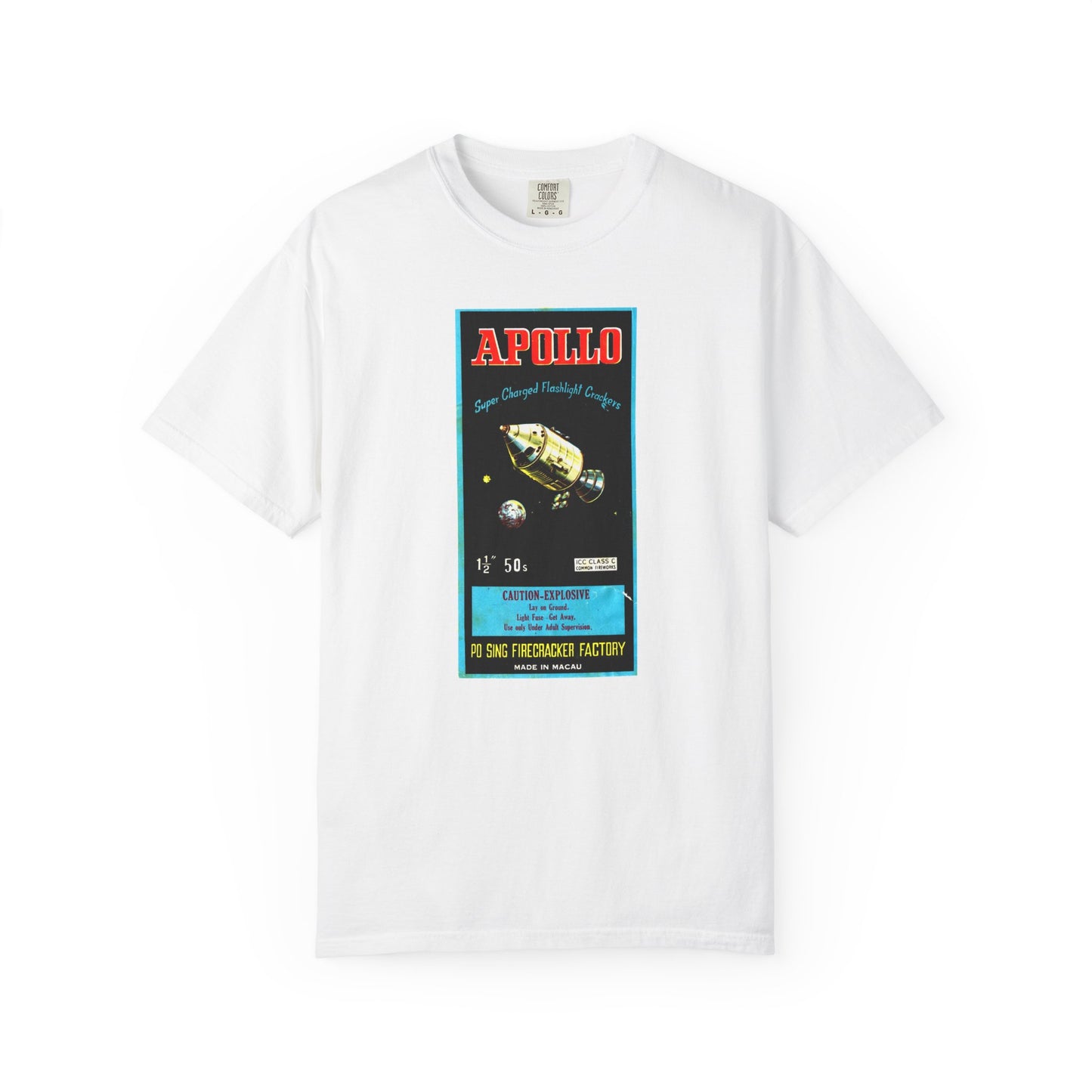 Apollo Firecrackers t-shirt black — vintage space age fireworks art — The Faded Label Co.