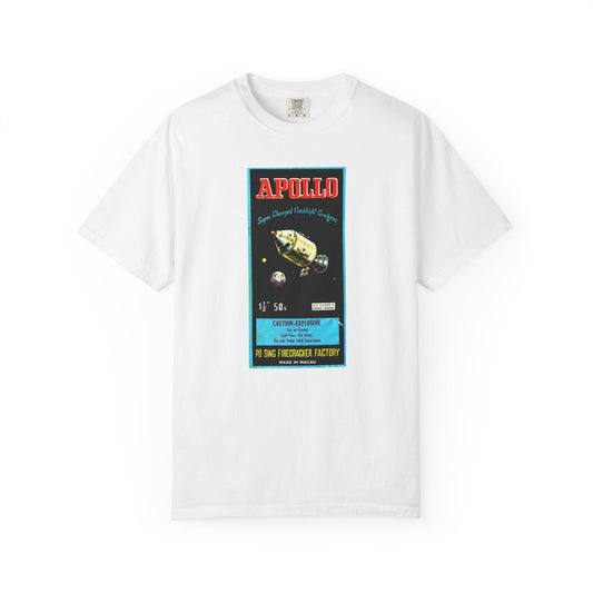Apollo Firecrackers t-shirt black — vintage space age fireworks art — The Faded Label Co.