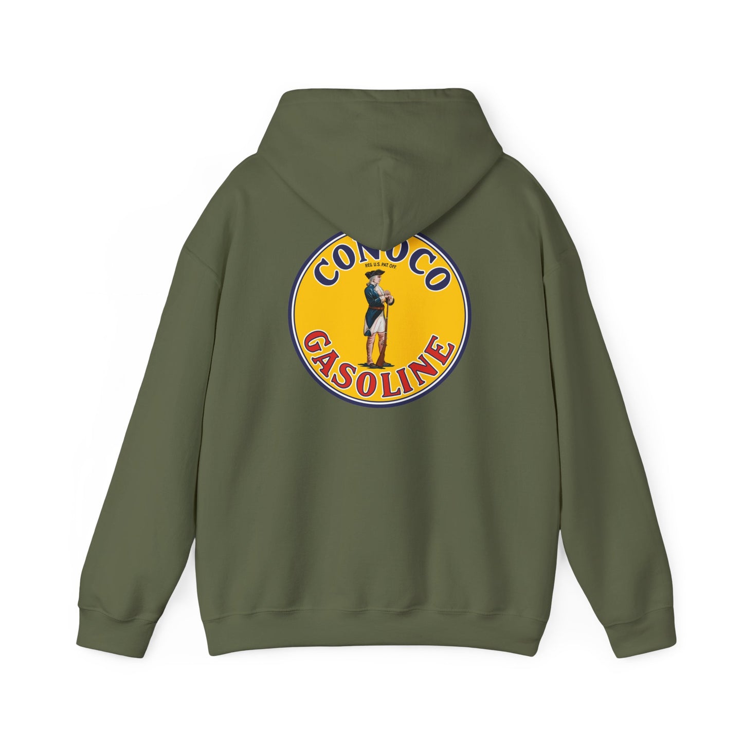 Conoco minuteman Gasoline Vintage Logo Hoodie — Retro Petrol Brand Pullover