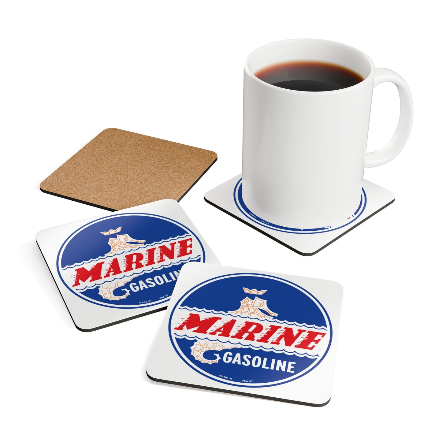 Marine Gasoline Coaster Set — Vintage Dockside Petroliana Gift | The Faded Label Co.