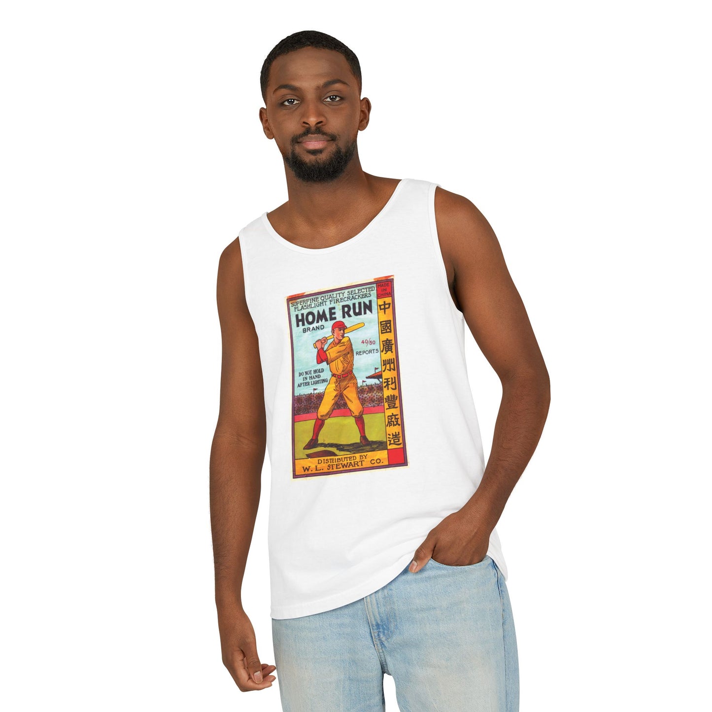 Home Run Firecrackers Unisex Tank Top — Vintage 4th of July Fireworks Art | The Faded Label Co.