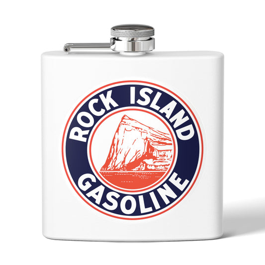 Rock Island Gasoline flask navy — vintage petroliana gift — The Faded Label Co.