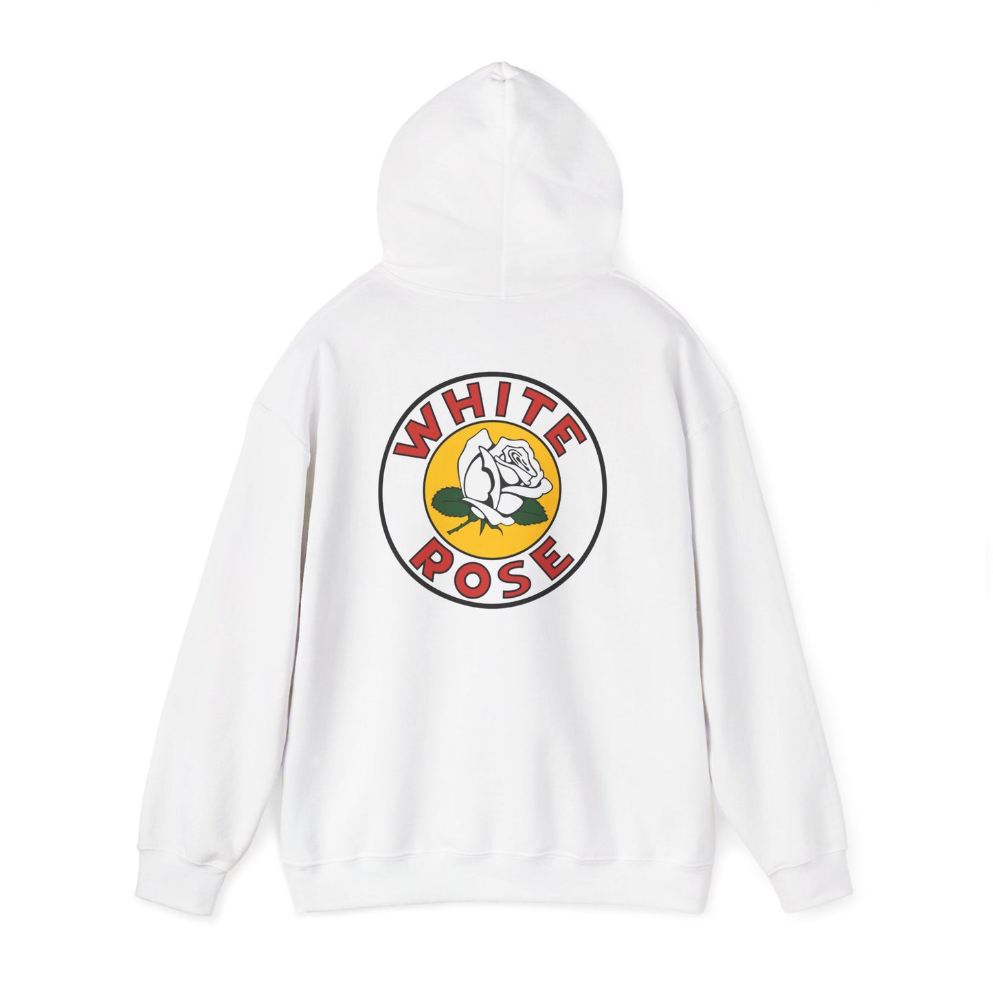 White Rose Logo Hoodie — Vintage Floral Graphic Pullover