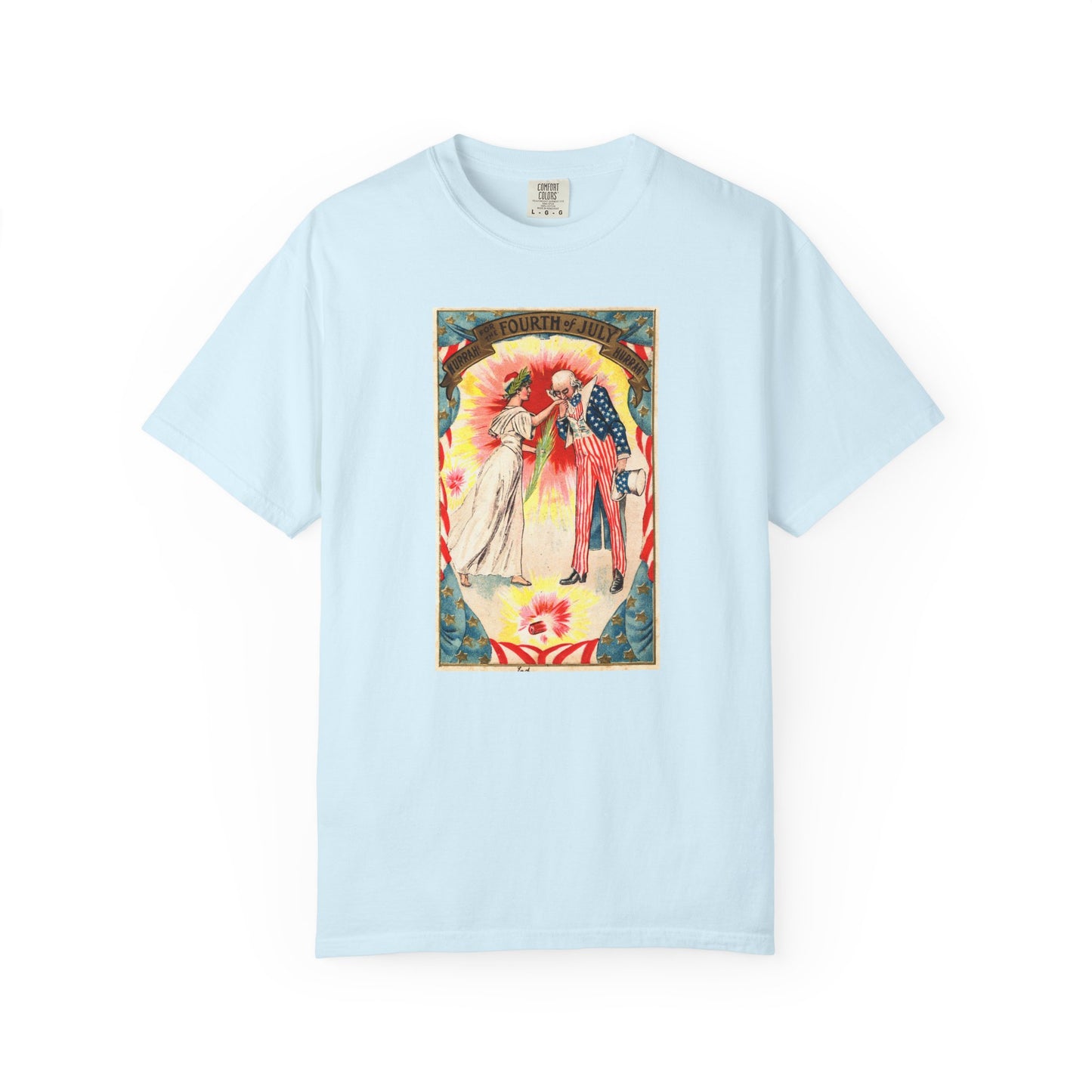 Uncle Sam and Columbia t-shirt true navy — vintage Fourth of July postcard art — The Faded Label Co.