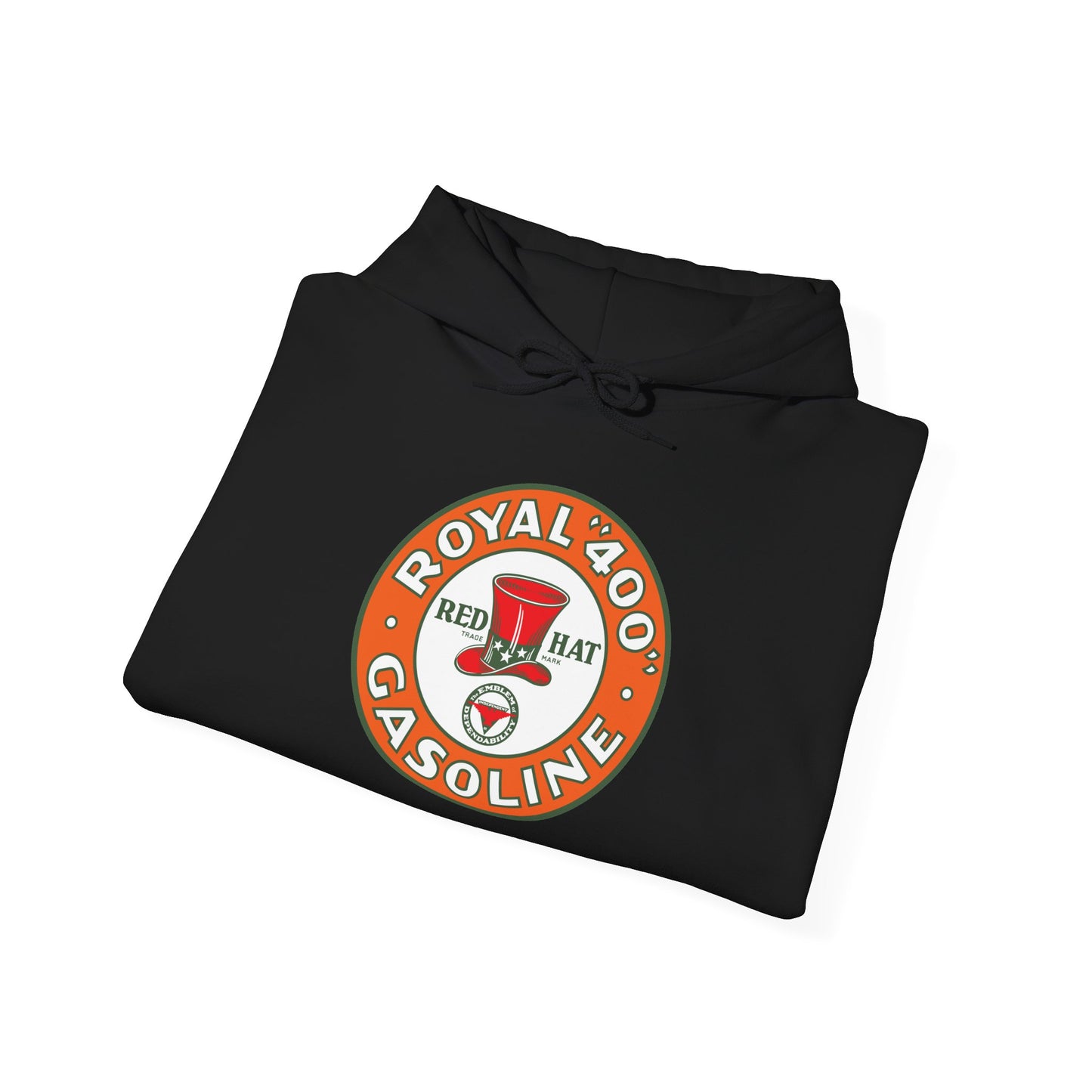 "Royal 400" Red Hat Gasoline Logo Hoodie —  Retro Fuel Emblem