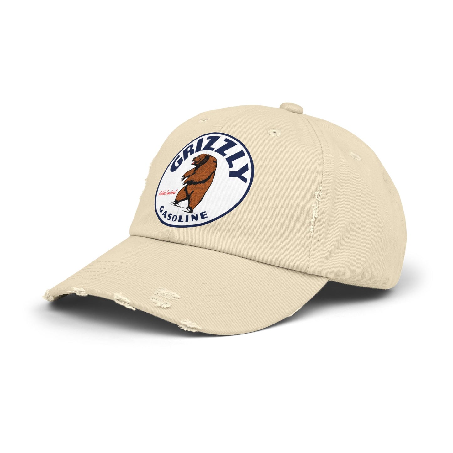 Grizzly Gasoline Distressed Cap — Vintage Montana Petroliana Hat | The Faded Label Co.