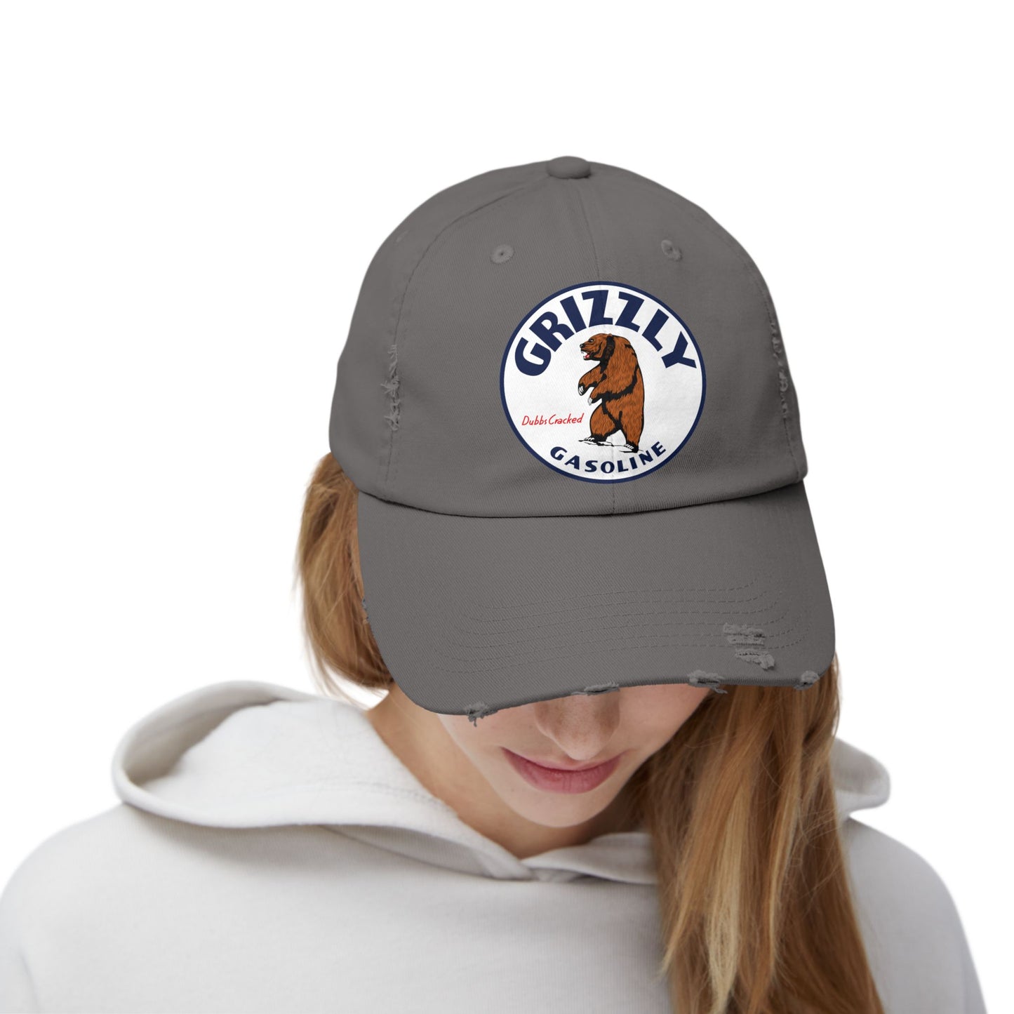 Grizzly Gasoline Distressed Cap — Vintage Montana Petroliana Hat | The Faded Label Co.