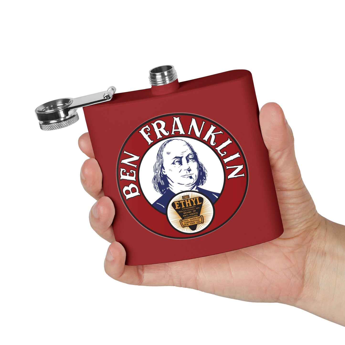 Ben Franklin Gasoline Flask — Vintage Petroliana Gift | The Faded Label Co.