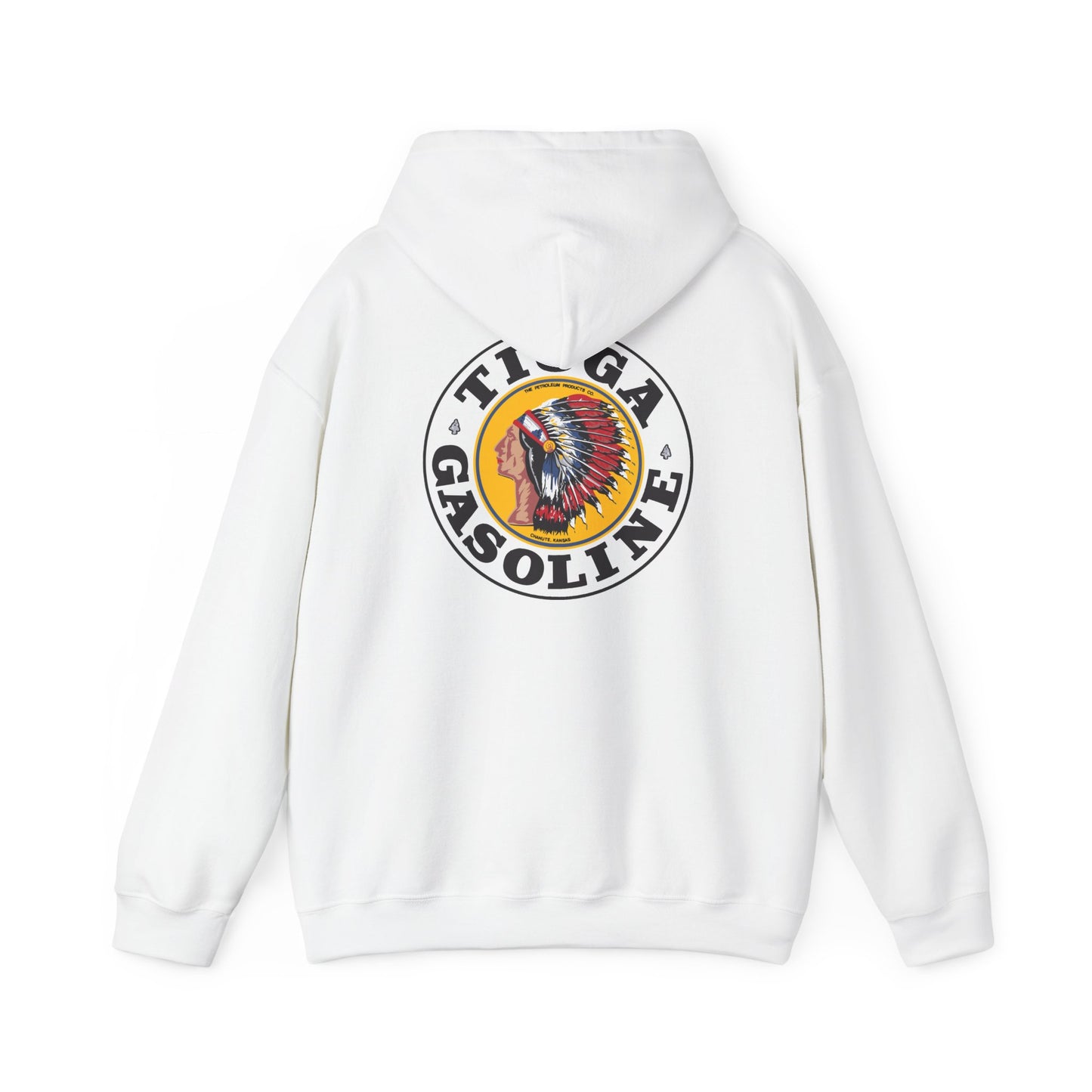 Tioga Gasoline Logo Hoodie — Vintage Native Chief Emblem