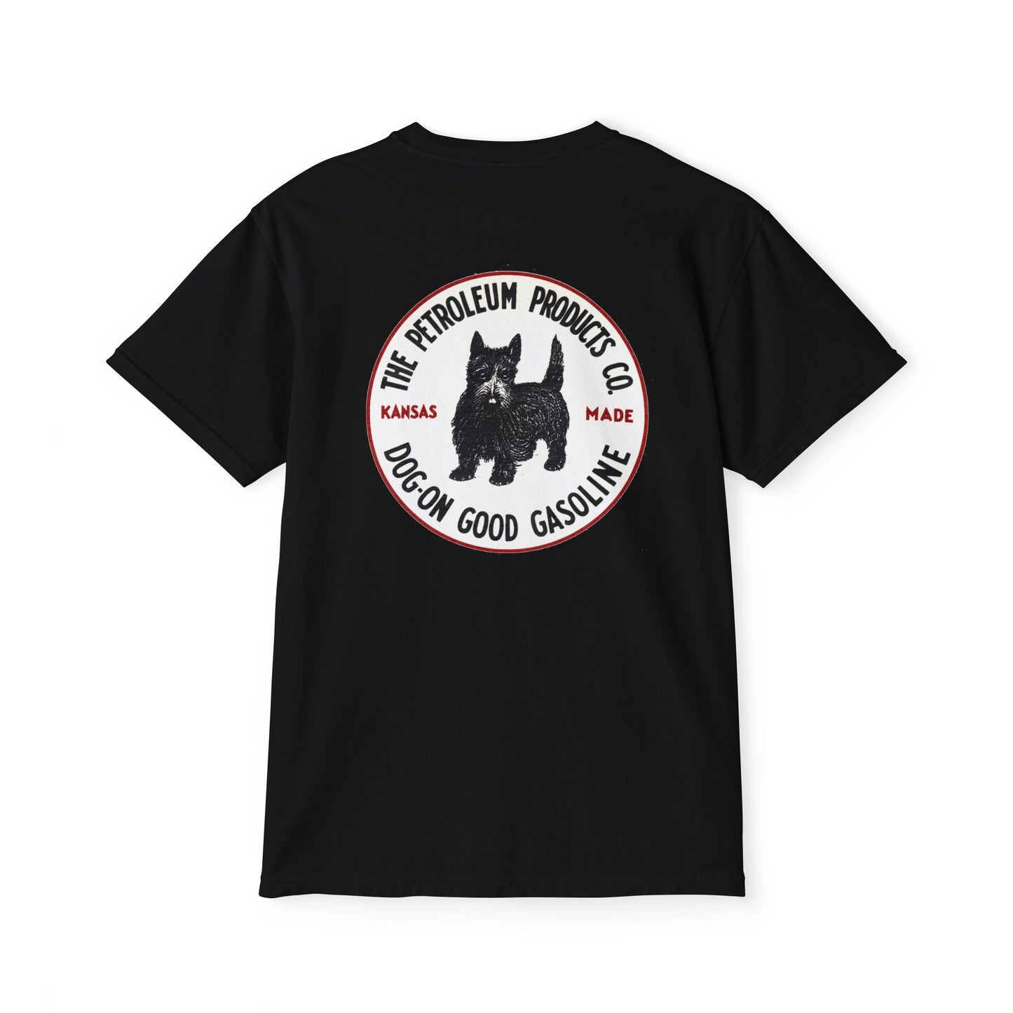 Dog-On Good Gasoline pocket tee tan — retro gas station apparel — The Faded Label Co.