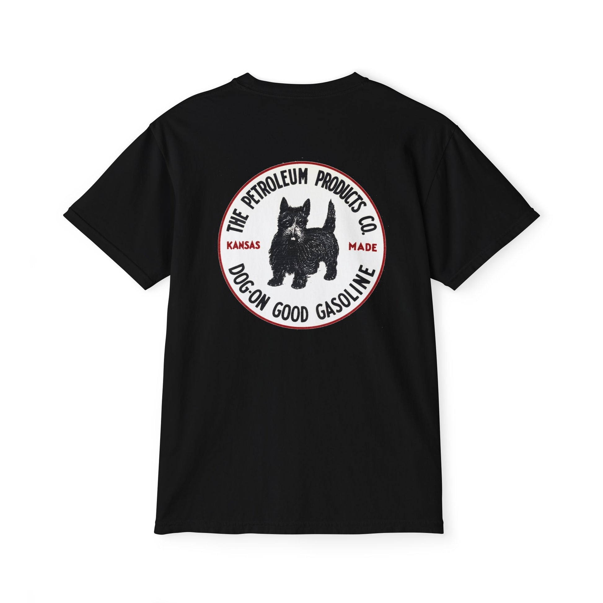 Dog-On Good Gasoline pocket tee tan — retro gas station apparel — The Faded Label Co.