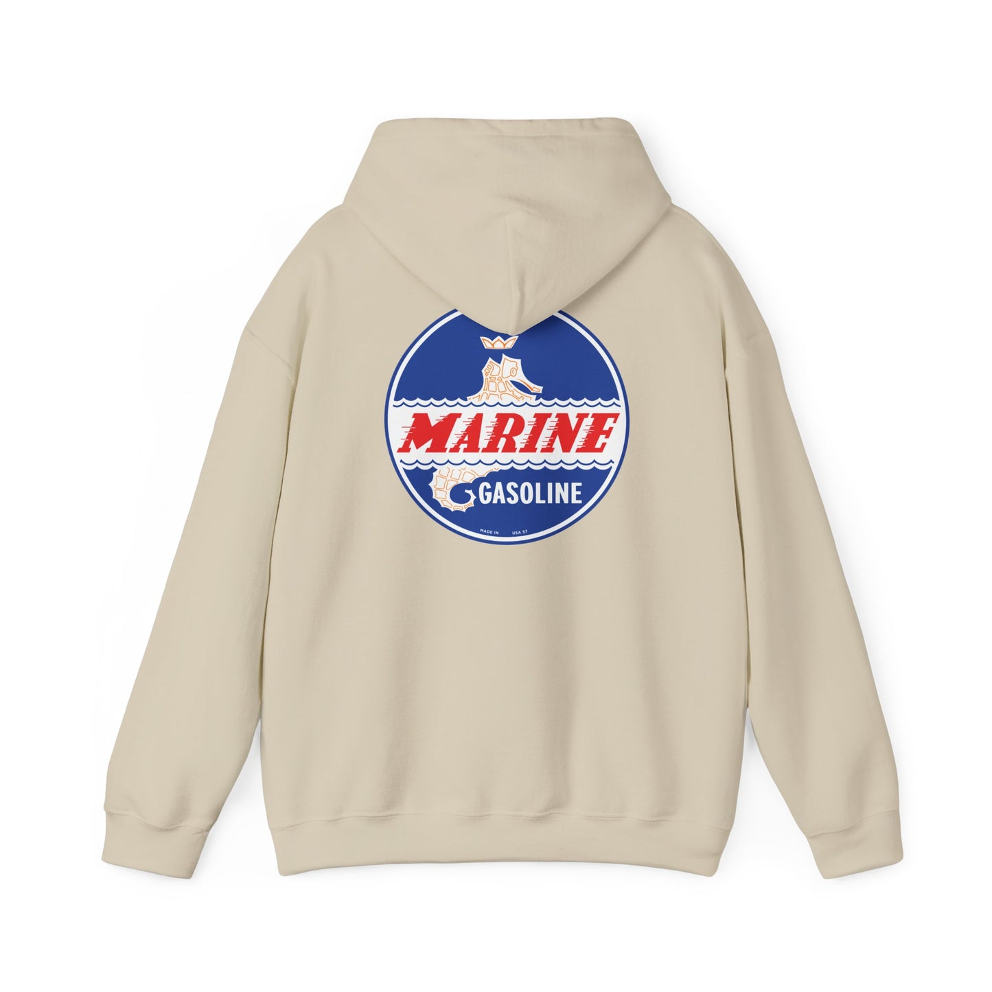 Marine Gasoline Logo Hoodie — Retro Nautical Engine Club Sweatshirt