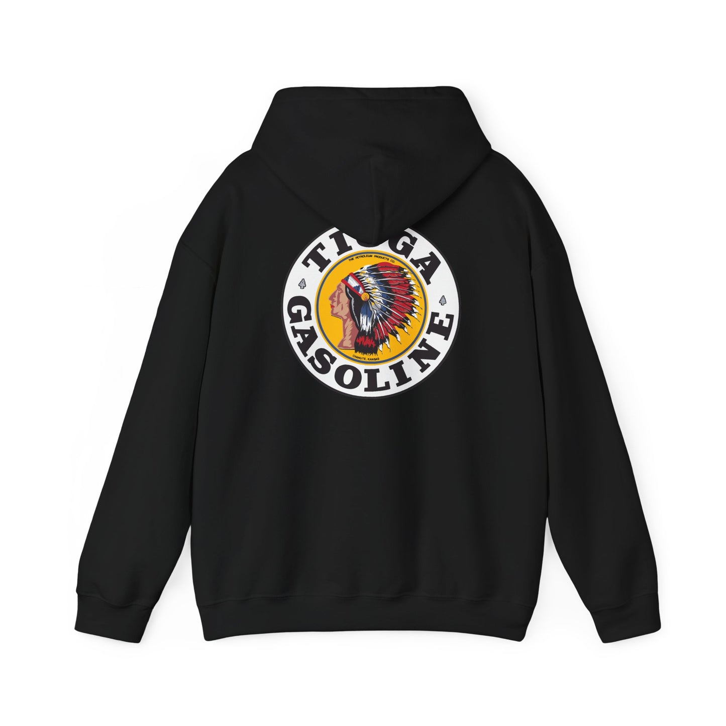 Tioga Gasoline Logo Hoodie — Vintage Native Chief Emblem