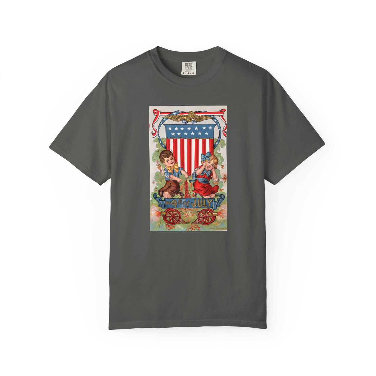 1908 Fourth of July Wagon t-shirt blue jean — vintage patriotic postcard art — The Faded Label Co.