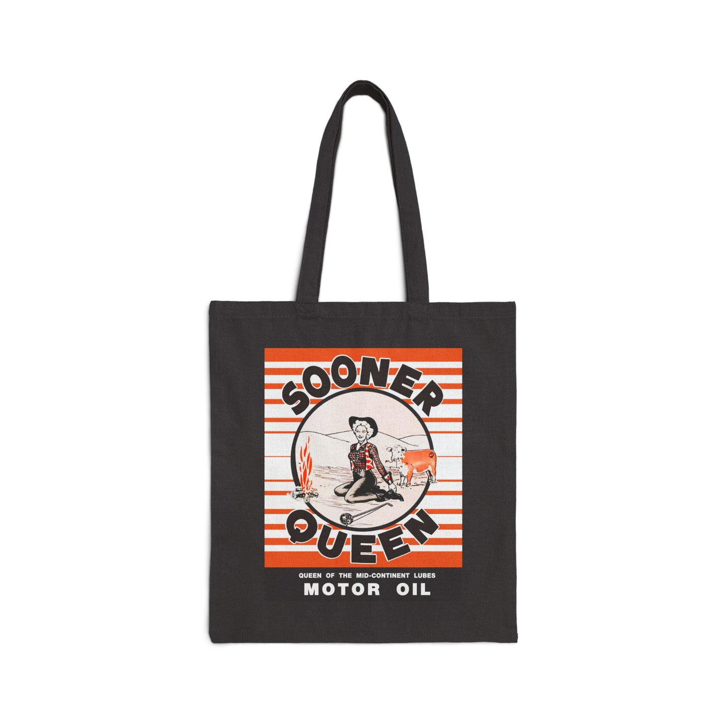 Sooner Queen Motor Oil Canvas Tote Bag — Retro Gasoline Poster Market Tote
