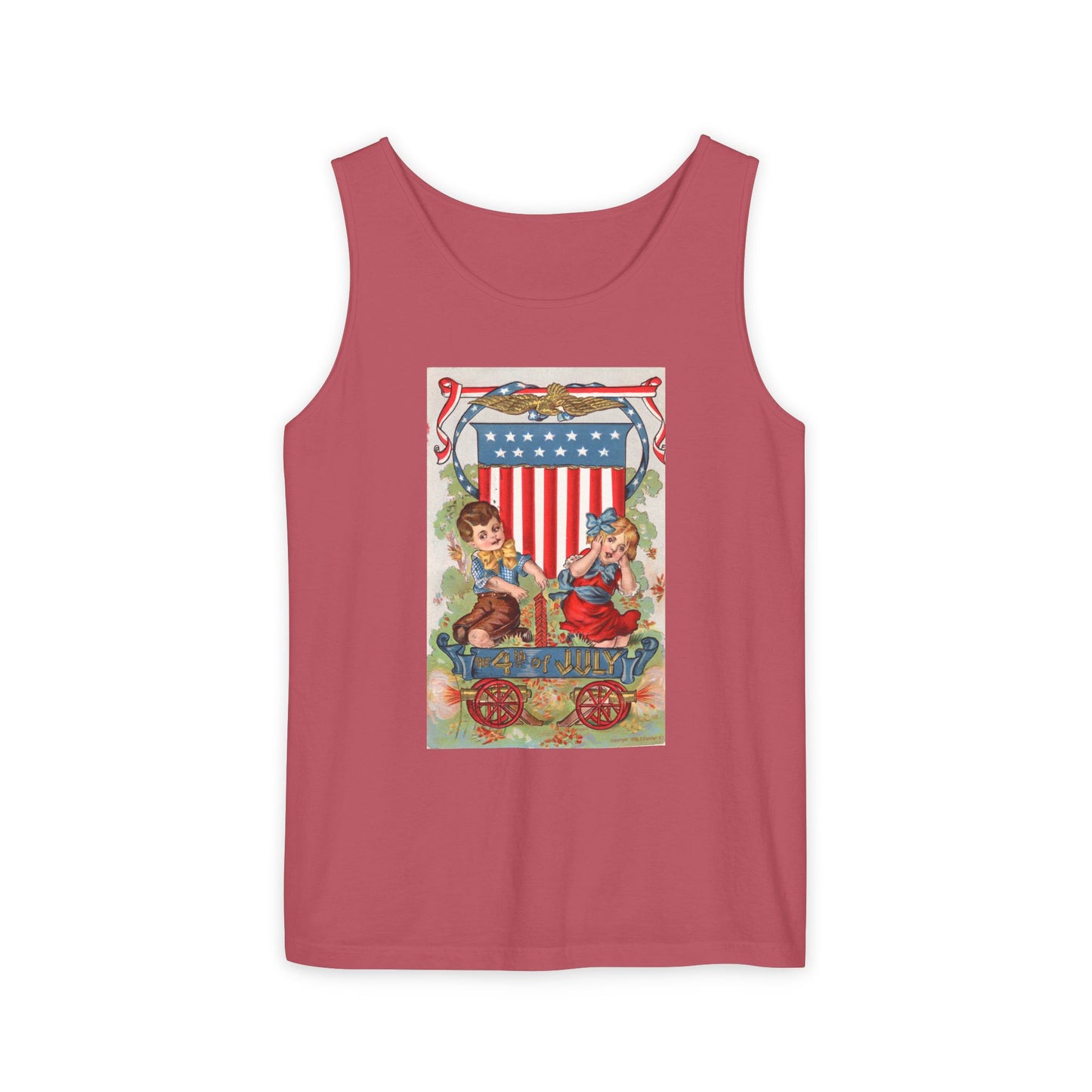 1908 Fourth of July Wagon tank top true navy — vintage patriotic postcard art — The Faded Label Co.