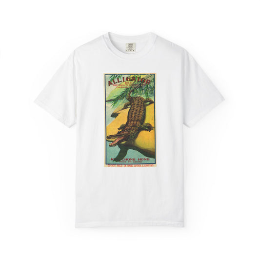 Alligator Brand Firecrackers t-shirt White — vintage 4th of July fireworks label tee — The Faded Label Co.