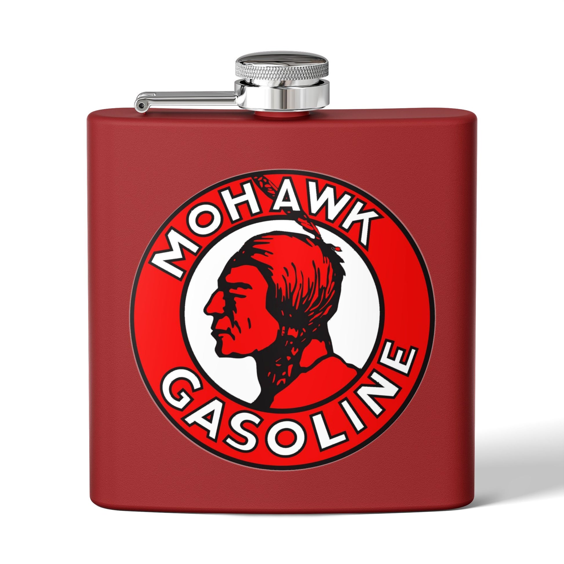 Mohawk Gasoline flask detail — vintage petroliana gift — The Faded Label Co.