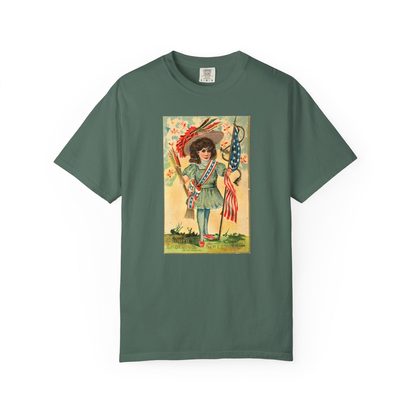 4th of July Patriotic Girl T-Shirt — Vintage Patriotic Postcard Art | The Faded Label Co.