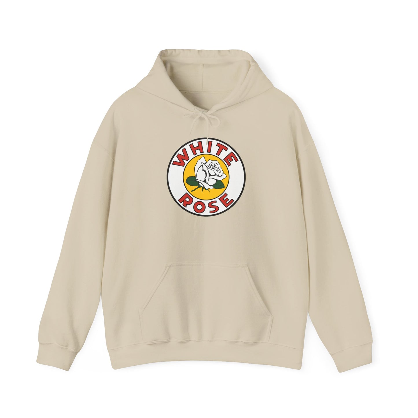 White Rose Logo Hoodie — Vintage Floral Graphic Pullover