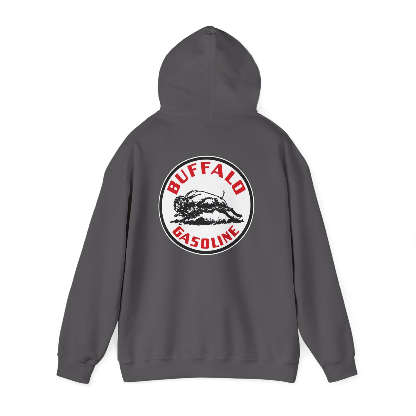 Buffalo Gasoline Retro Logo Hoodie — Vintage Bison Fuel Graphic Sweatshirt
