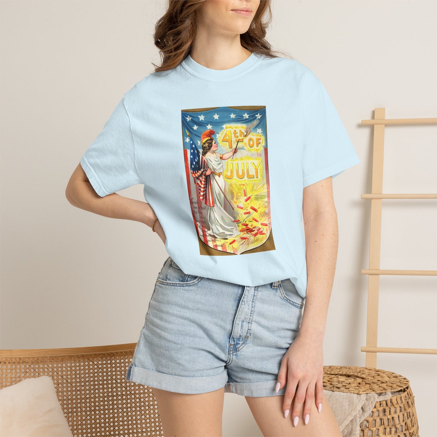 4th of July Flag Girl t-shirt flat lay — Comfort Colors 1717 vintage patriotic tee — The Faded Label Co.