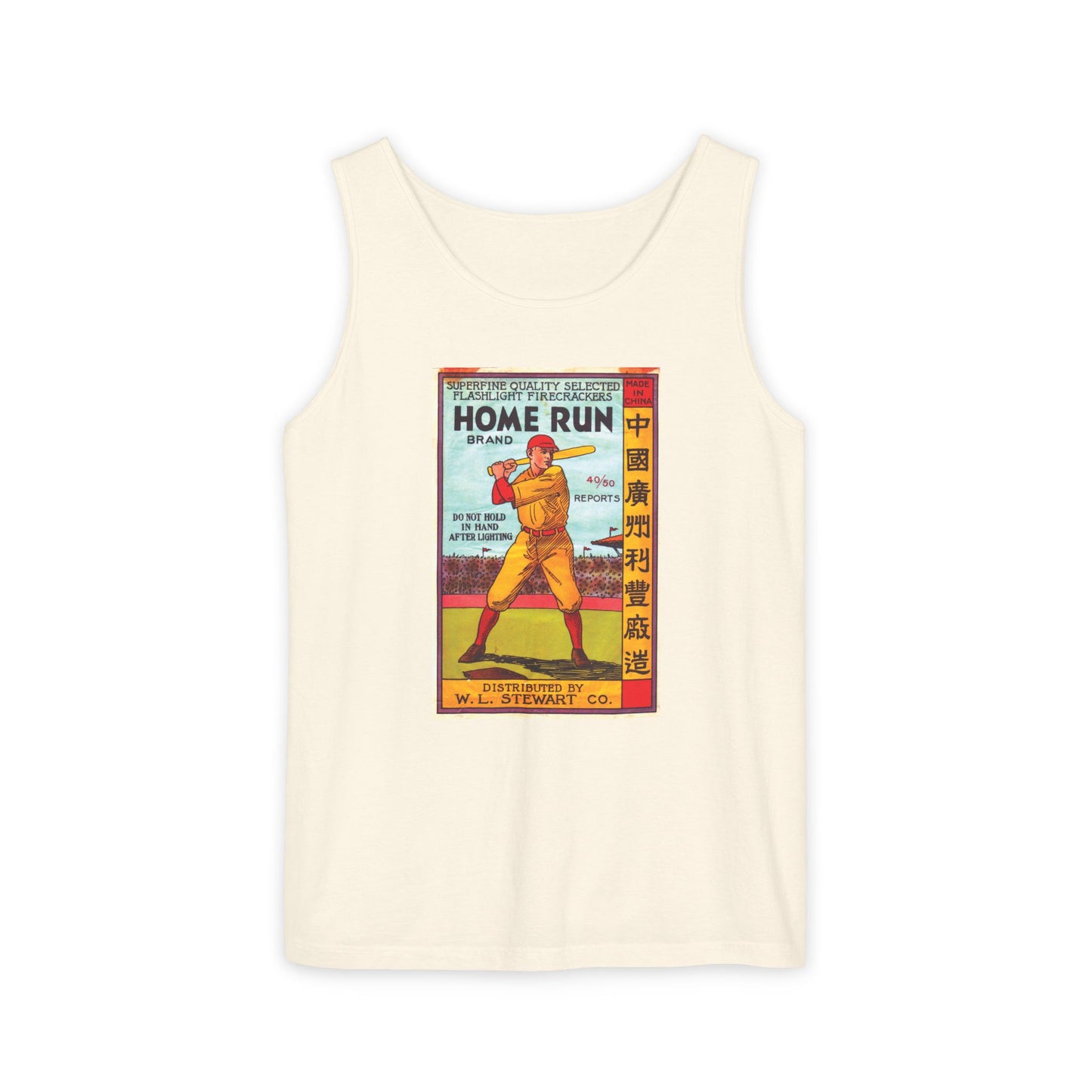 Home Run Firecrackers tank top sand — firecracker label collector gift — The Faded Label Co.