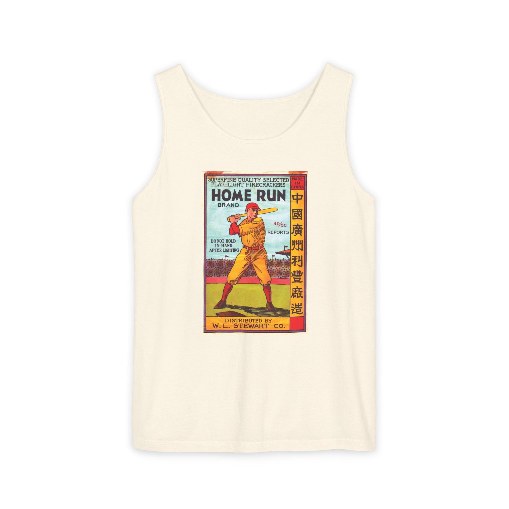 Home Run Firecrackers tank top sand — firecracker label collector gift — The Faded Label Co.