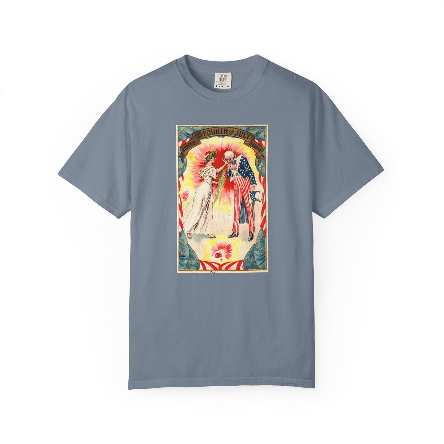 Uncle Sam and Columbia t-shirt pepper — vintage Fourth of July postcard art — The Faded Label Co.