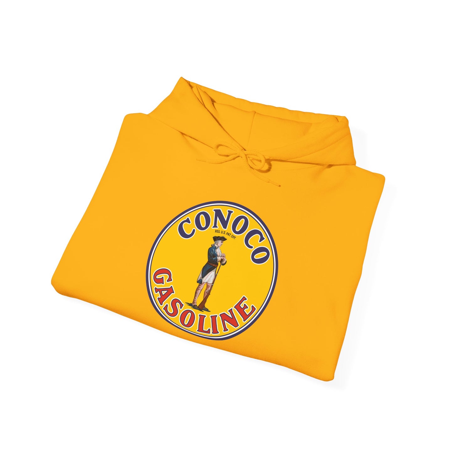 Conoco minuteman Gasoline Vintage Logo Hoodie — Retro Petrol Brand Pullover