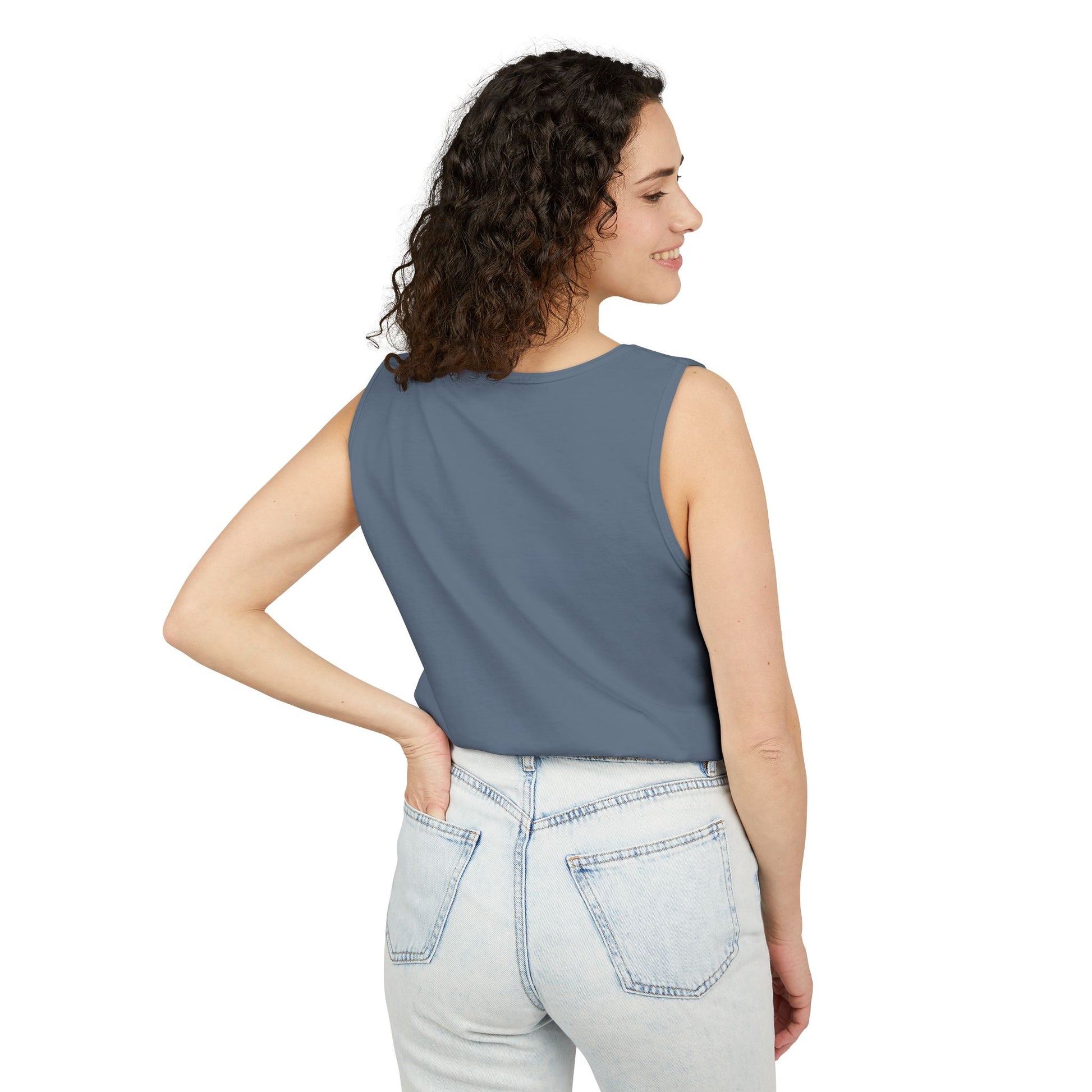 4th of July Shield Girls tank top flat lay pepper — Comfort Colors 9360 unisex tank — The Faded Label Co.