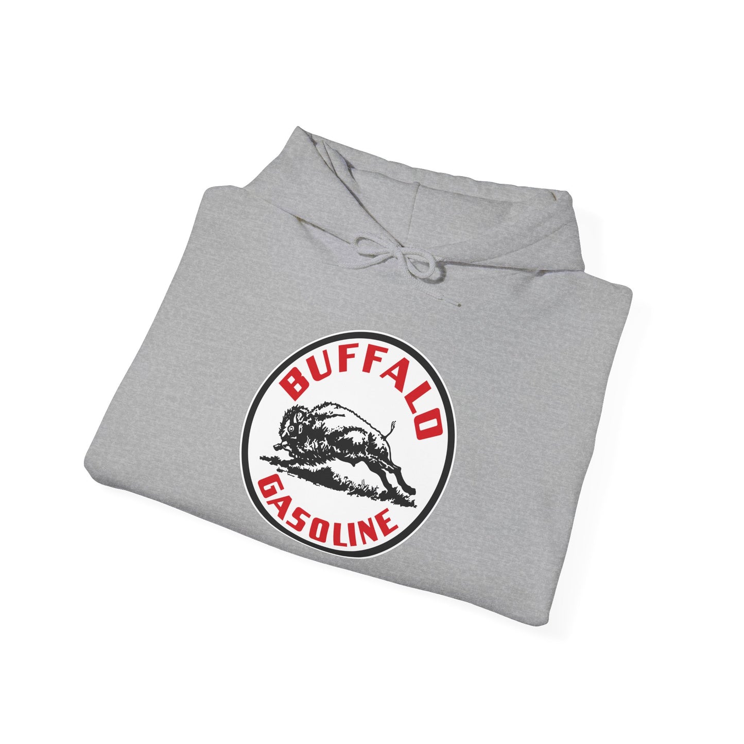 Buffalo Gasoline Retro Logo Hoodie — Vintage Bison Fuel Graphic Sweatshirt