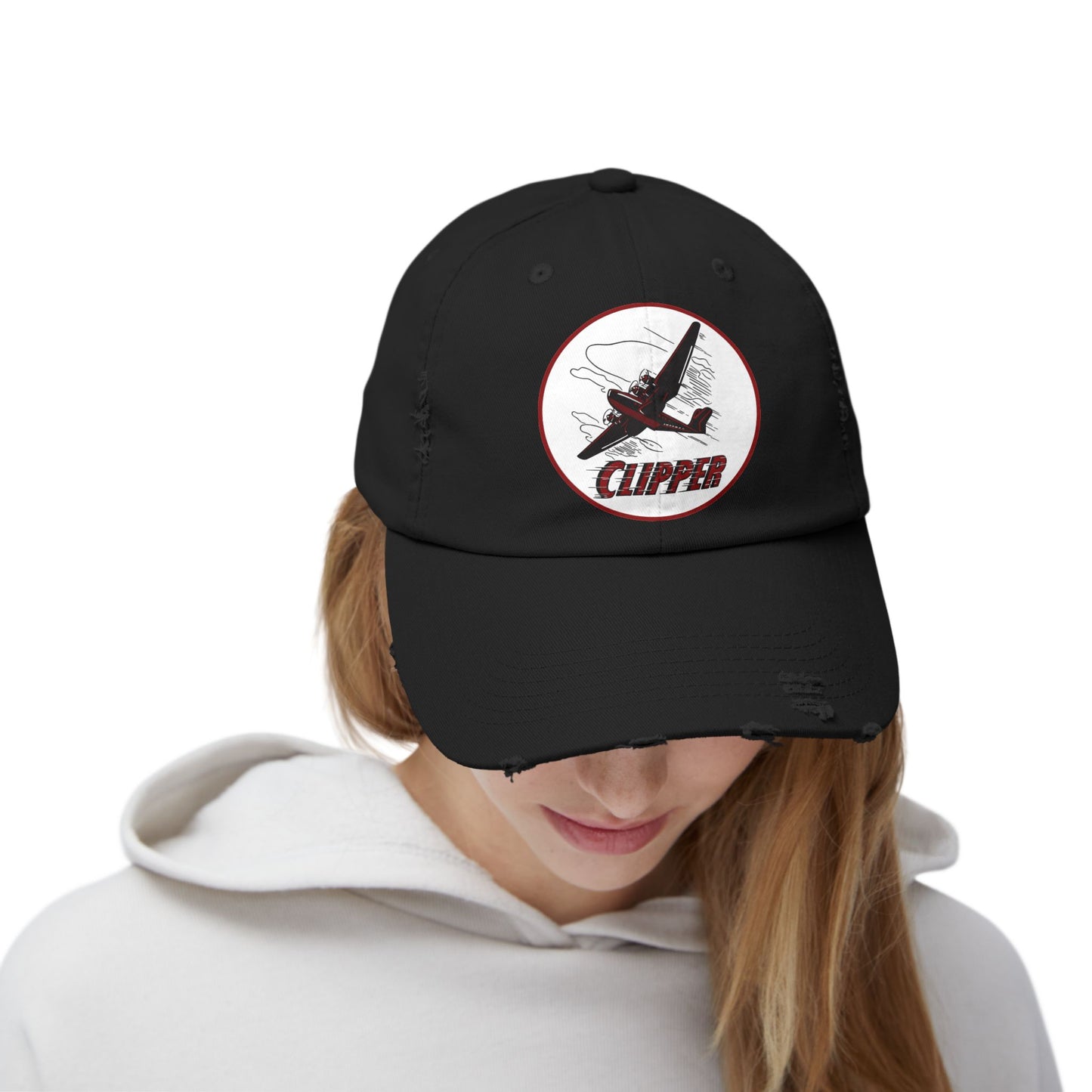 Clipper Petroleum distressed cap size detail — vintage petroliana hat — The Faded Label Co.