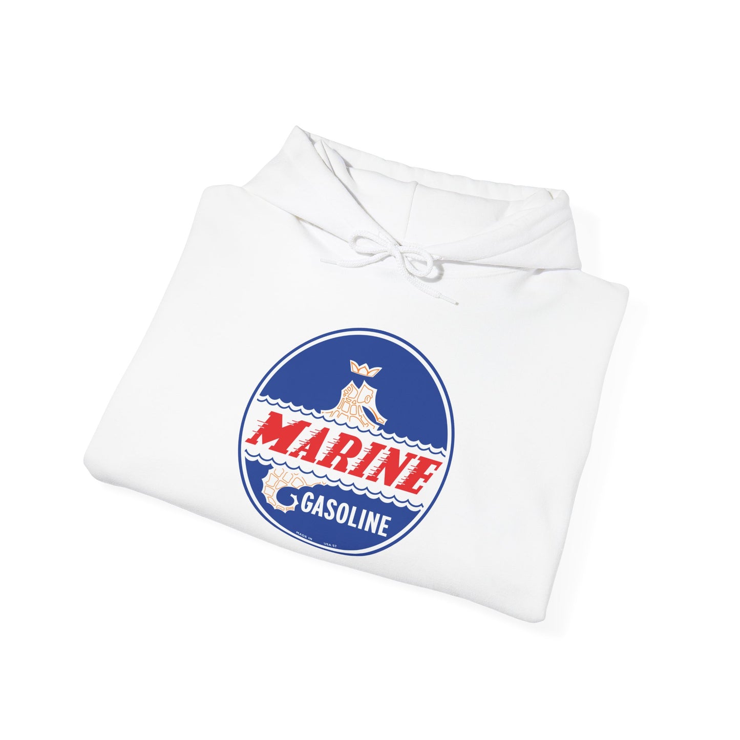 Marine Gasoline Logo Hoodie — Retro Nautical Engine Club Sweatshirt