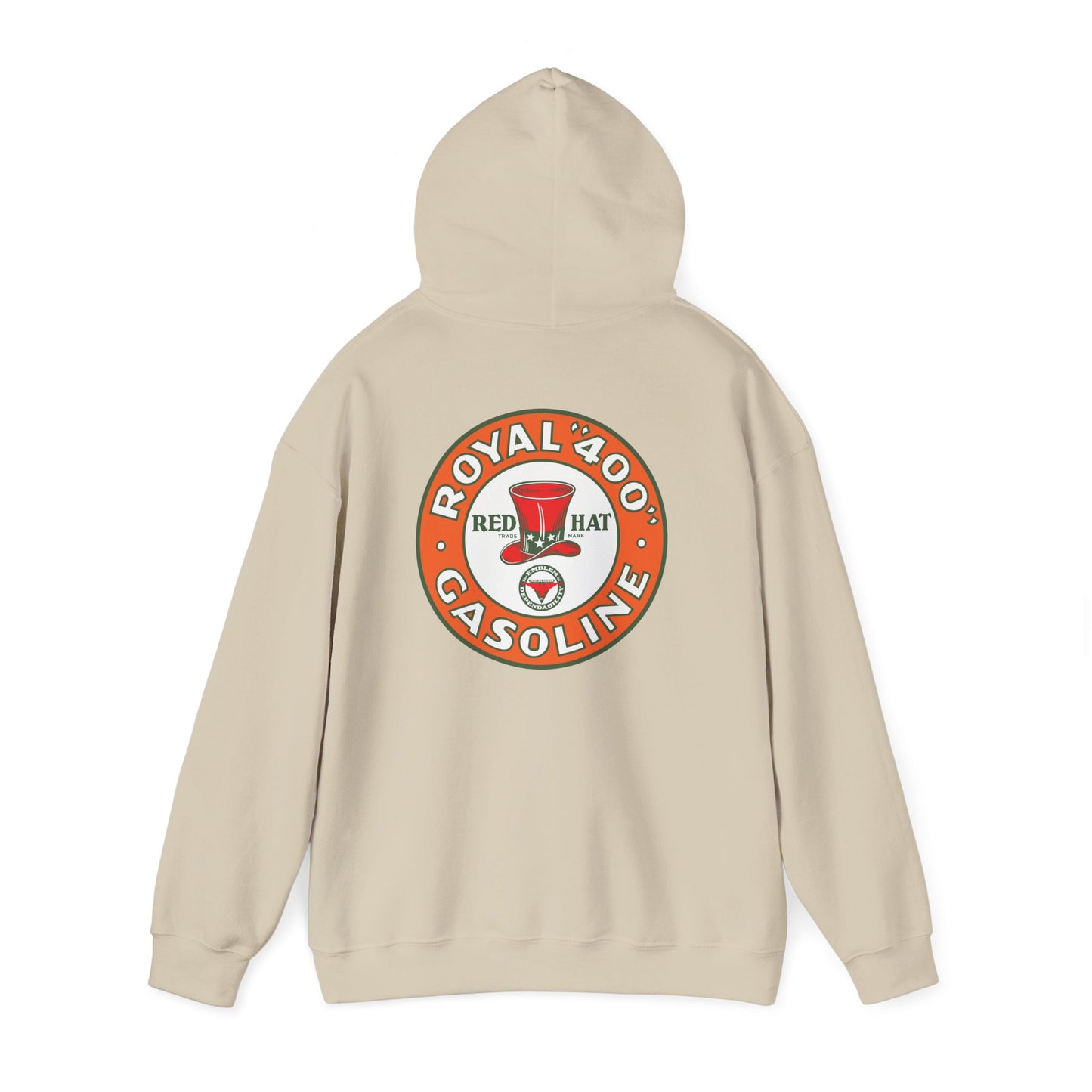 "Royal 400" Red Hat Gasoline Logo Hoodie —  Retro Fuel Emblem