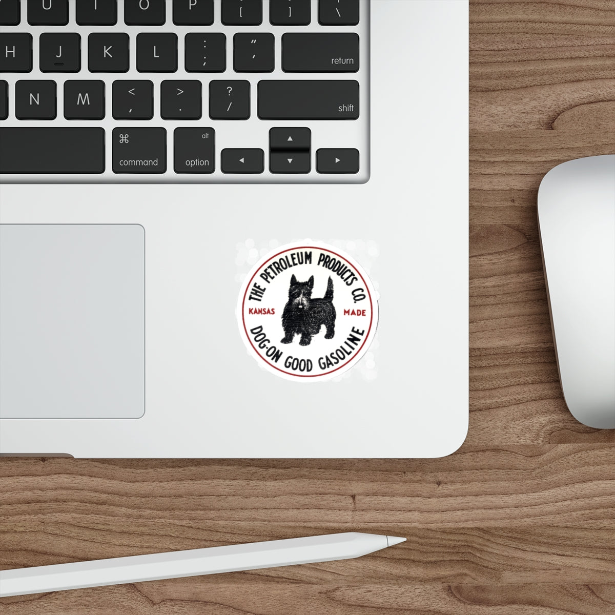 Dog-On Good Gasoline sticker size comparison — vintage petroliana decal — The Faded Label Co.