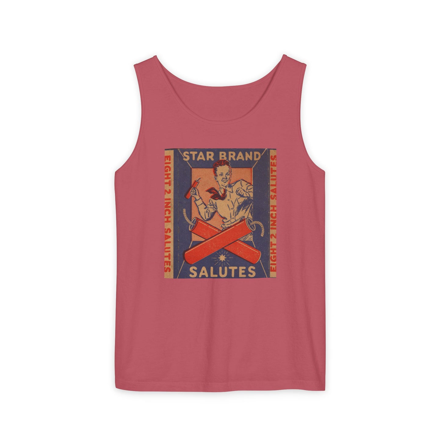 Star Brand Salutes tank top true navy — vintage fireworks label art — The Faded Label Co.