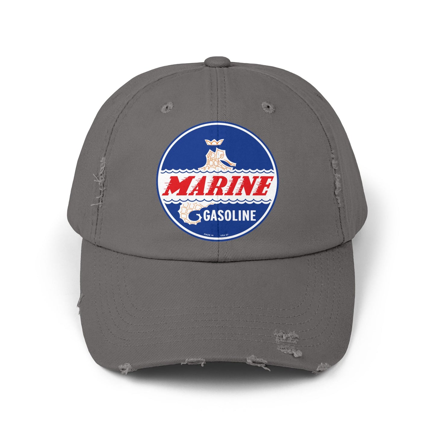Marine Gasoline Distressed Cap — Vintage Dockside Petroliana Hat | The Faded Label Co.