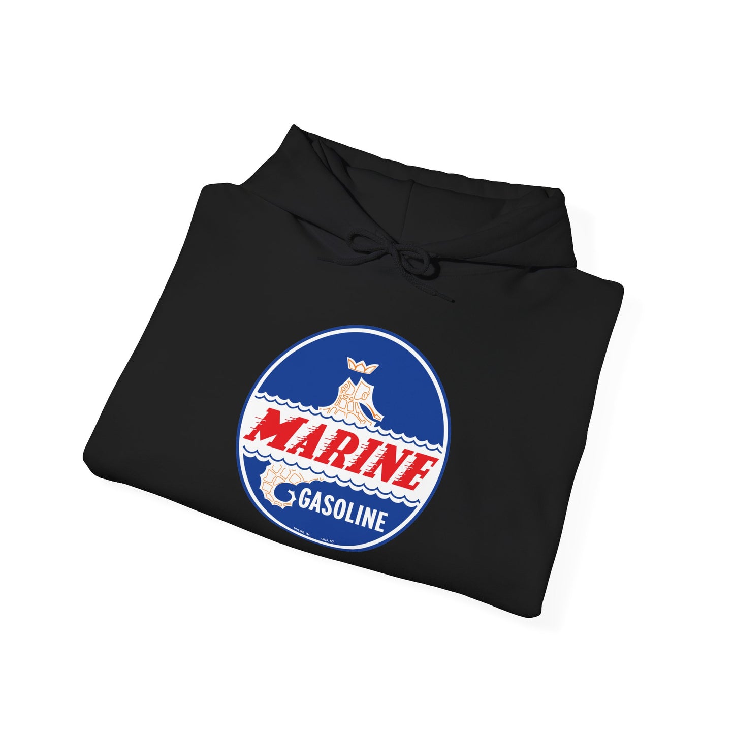 Marine Gasoline Logo Hoodie — Retro Nautical Engine Club Sweatshirt
