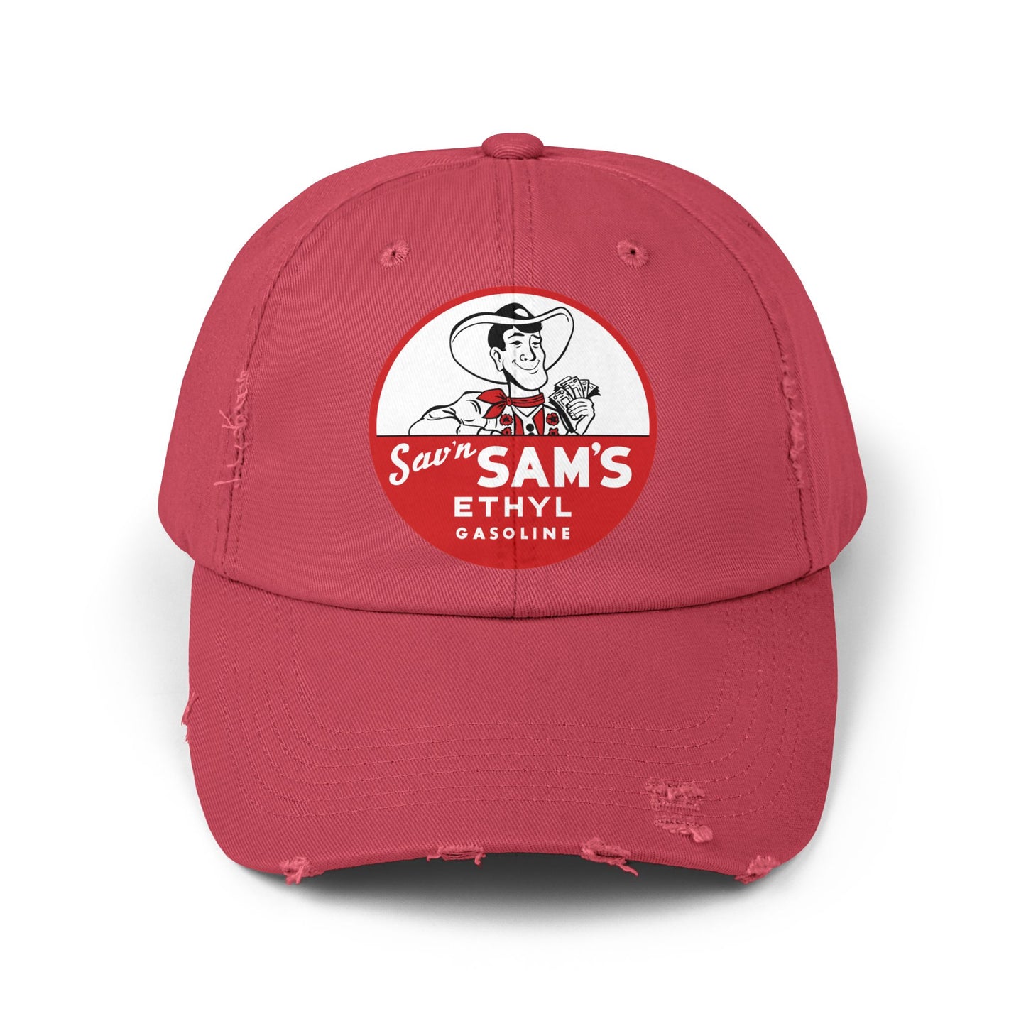 sams ethyl Distressed Gasoline Logo Cap — "Sam's Ethyl" Vintage Trucker Hat