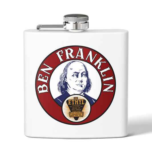 Ben Franklin Gasoline flask — vintage petroliana gift — The Faded Label Co.