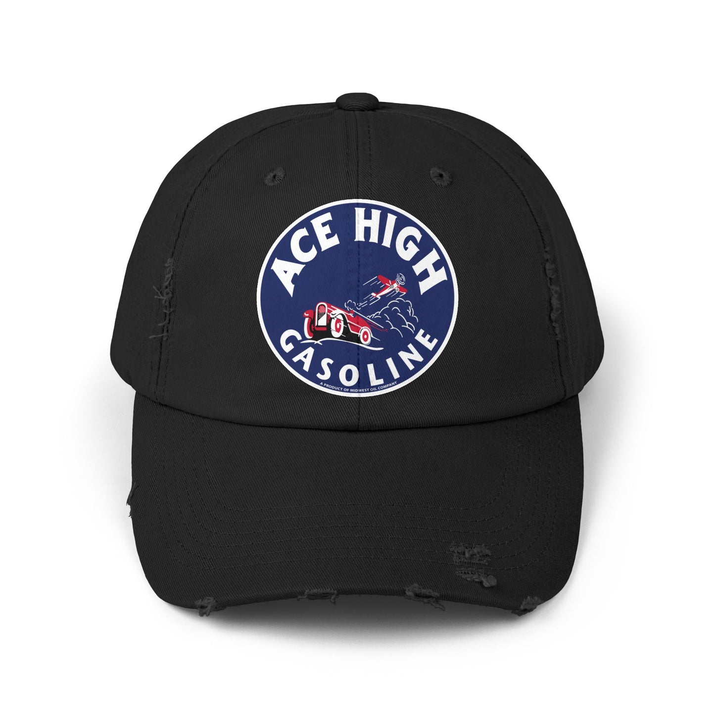 Ace High Gasoline distressed cap black — vintage petroliana hat — The Faded Label Co.